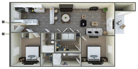 Floor plan for 2 beds, 2 baths, 1088 sqft